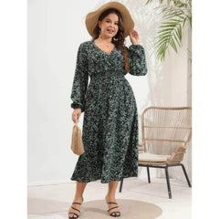 Plus Size Ditsy Floral Lantern Sleeve Maxi Dress