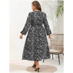 Plus Size Ditsy Floral Lantern Sleeve Maxi Dress