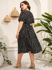 Plus Size Ditsy Floral Print Midi Dress