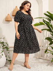 Plus Size Ditsy Floral Print Midi Dress