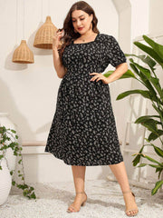 Plus Size Ditsy Floral Print Midi Dress US 16-18 / Black