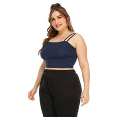 Plus Size Double Strap Crop Cami Tank Top US 12-14 / Blue