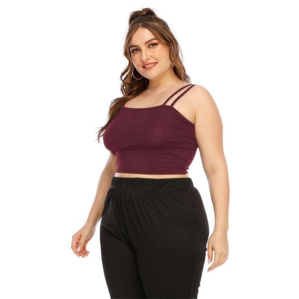 Plus Size Double Strap Crop Cami Tank Top US 12-14 / Maroon