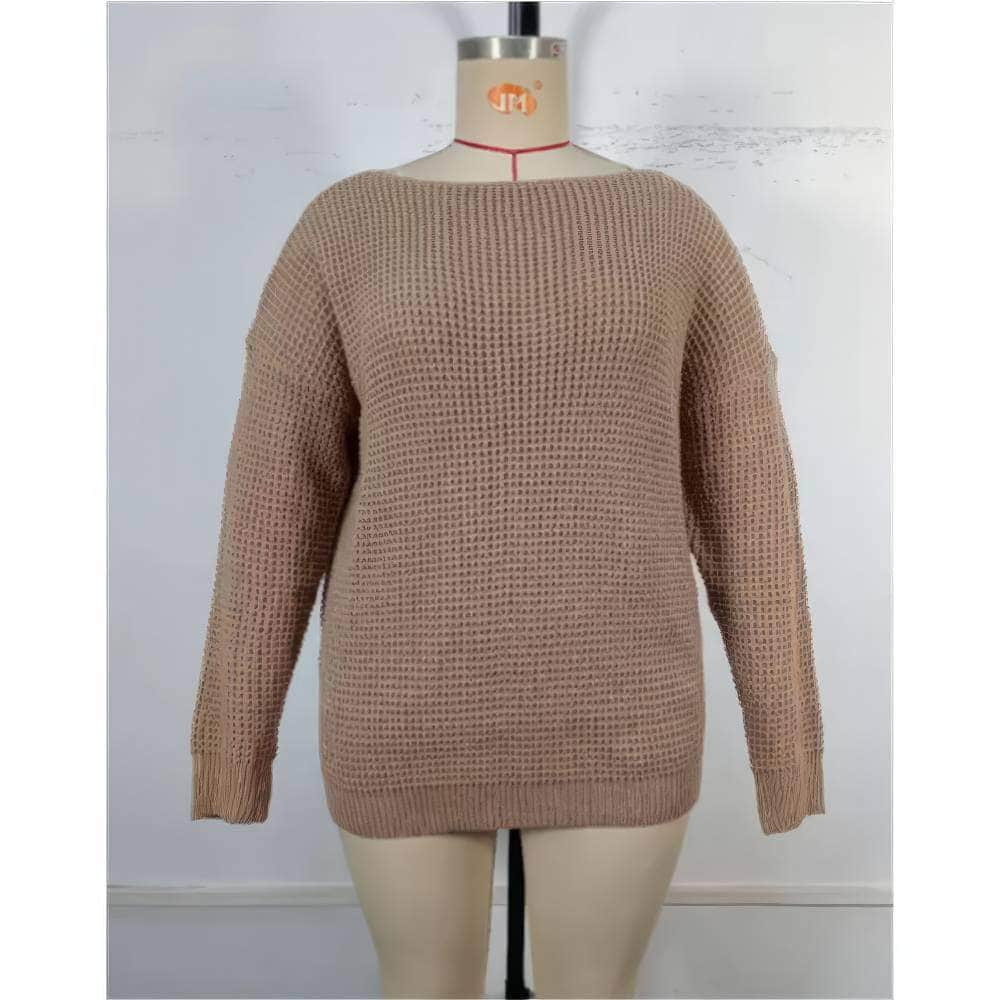 Plus Size Drop Shoulder Rib Knitted Sweater Top