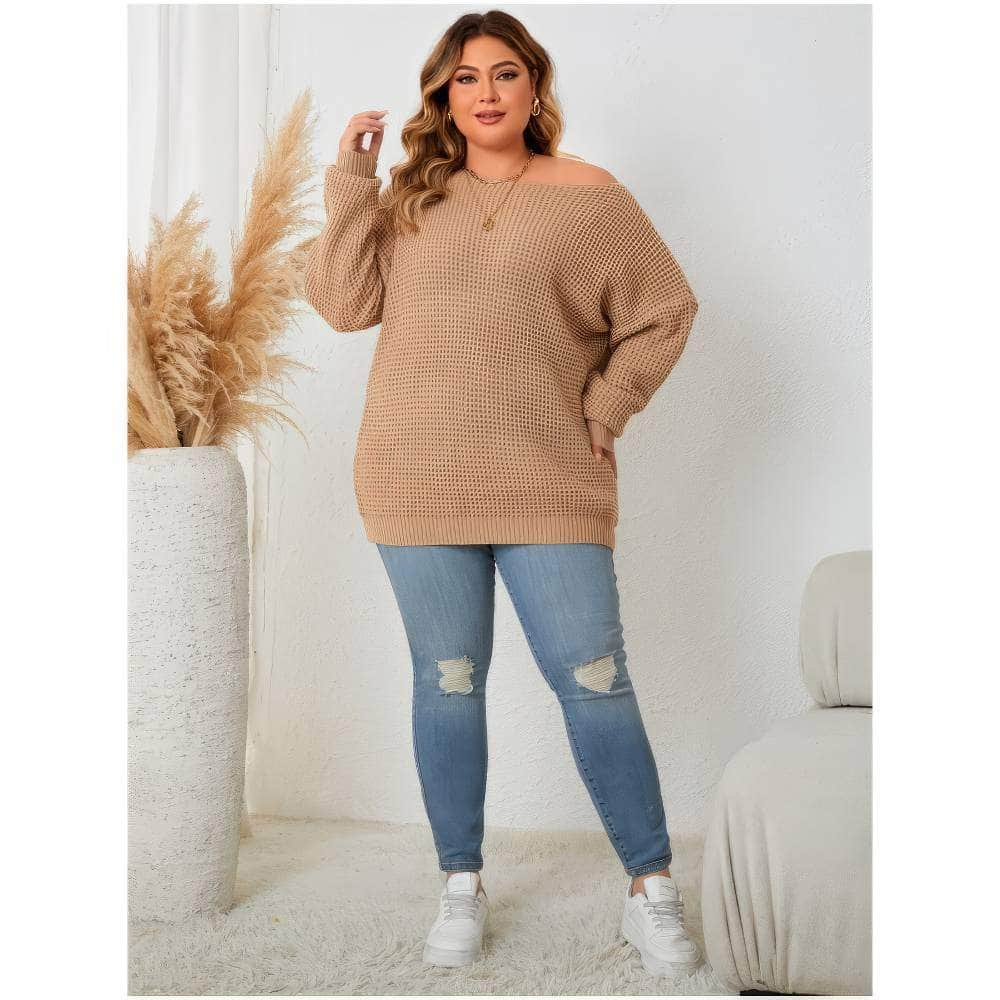 Plus Size Drop Shoulder Rib Knitted Sweater Top