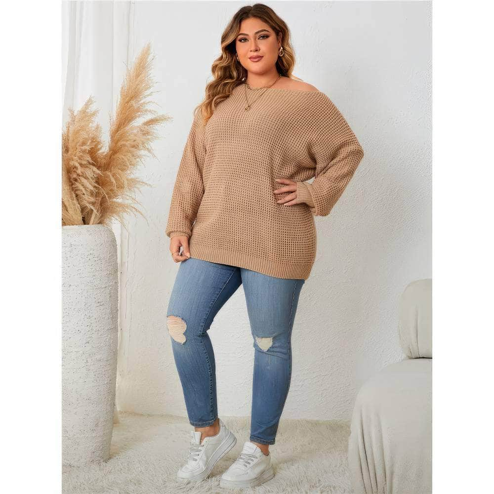 Plus Size Drop Shoulder Rib Knitted Sweater Top