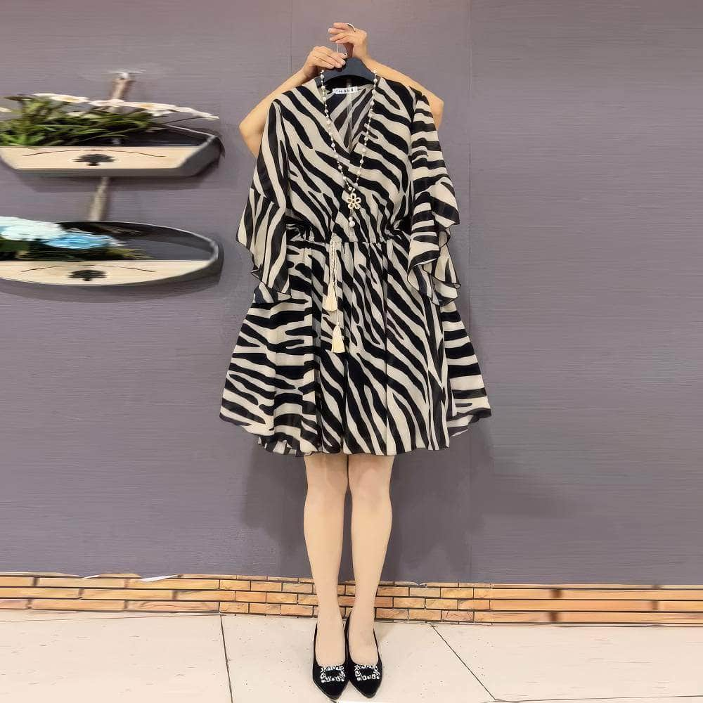 Plus Size Flared Sleeves Zebra Print Dress