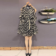 Plus Size Flared Sleeves Zebra Print Dress