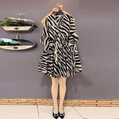 Plus Size Flared Sleeves Zebra Print Dress