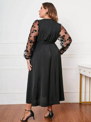 Plus Size Floral Applique Lace Mesh Maxi Dress