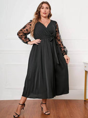 Plus Size Floral Applique Lace Mesh Maxi Dress US 16-18 / Black