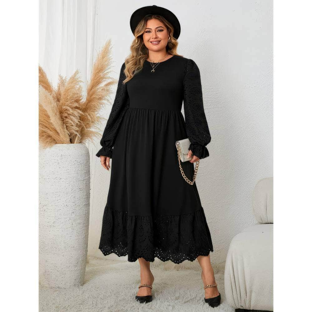 Plus Size Flounce Sleeves Lace Hem Vintage Dress