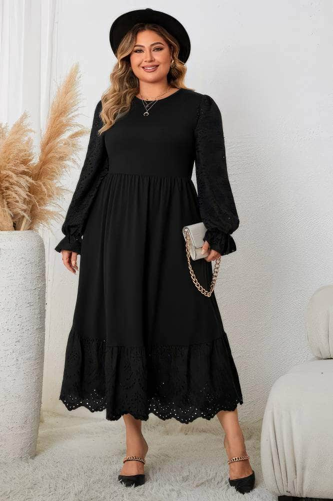 Plus Size Flounce Sleeves Lace Hem Vintage Dress