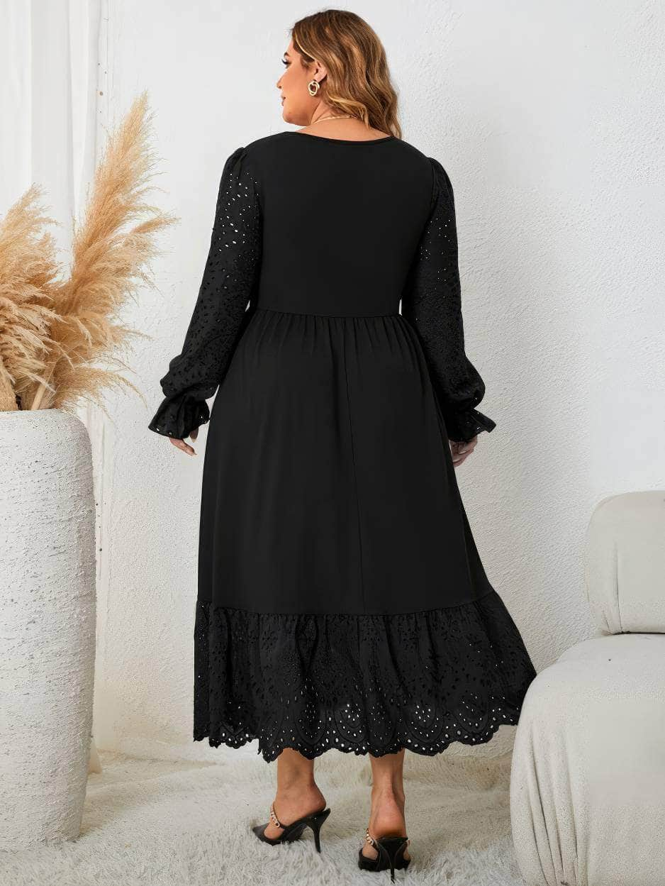 Plus Size Flounce Sleeves Lace Hem Vintage Dress