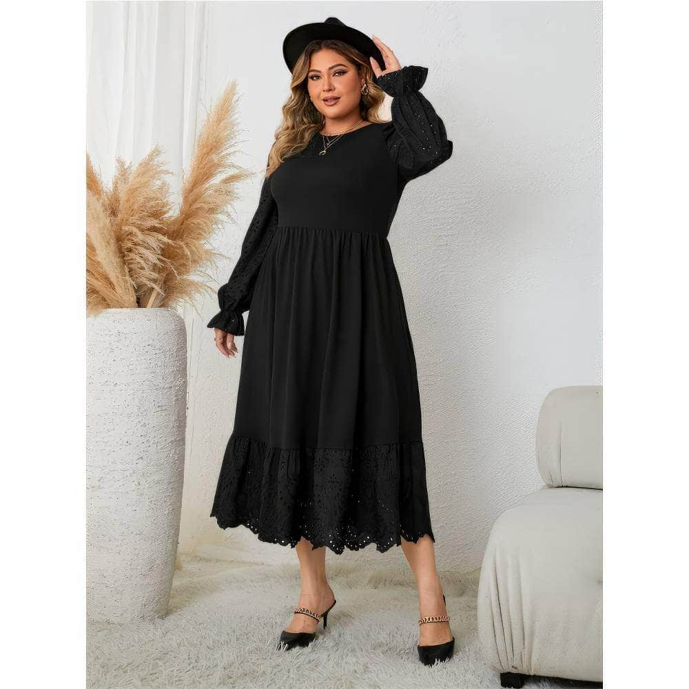 Plus Size Flounce Sleeves Lace Hem Vintage Dress