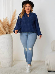 Plus Size Flounce Sleeves Tie Neck Lace Blouse US 16-18 / Blue