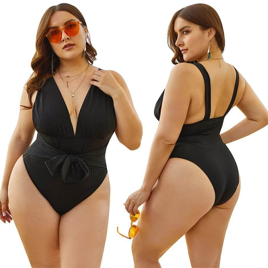 Plus Size Front Bow Sash One-Piece Swimwear