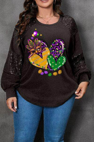 Plus Size Graphic Sequin Long Sleeve T-Shirt Black / 1XL