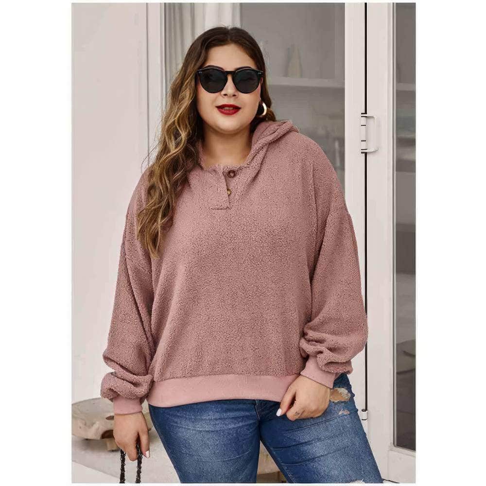 Plus Size Hooded Pullover Fleece Top