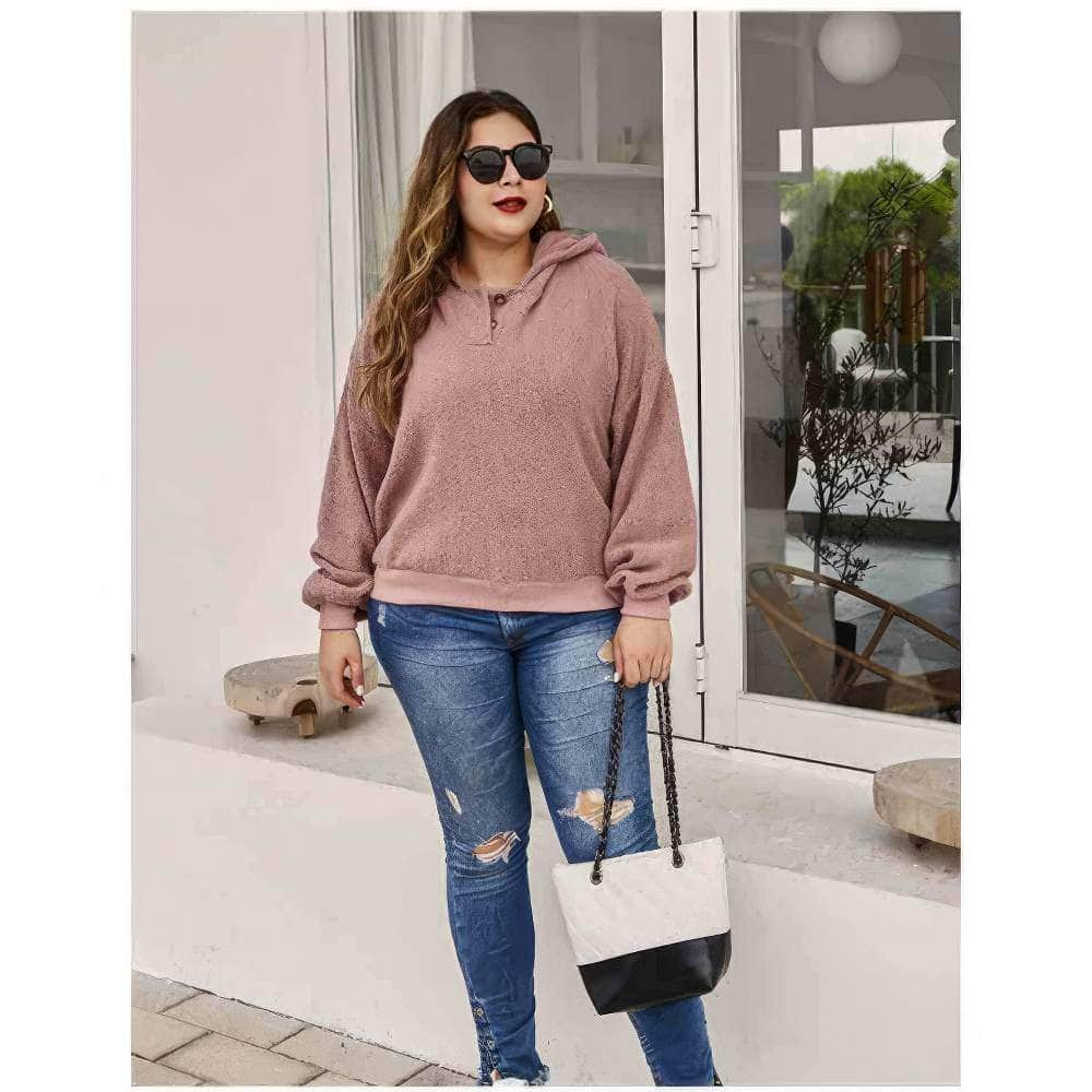 Plus Size Hooded Pullover Fleece Top