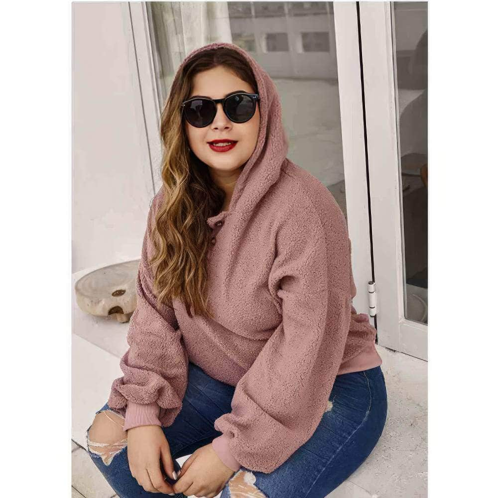 Plus Size Hooded Pullover Fleece Top