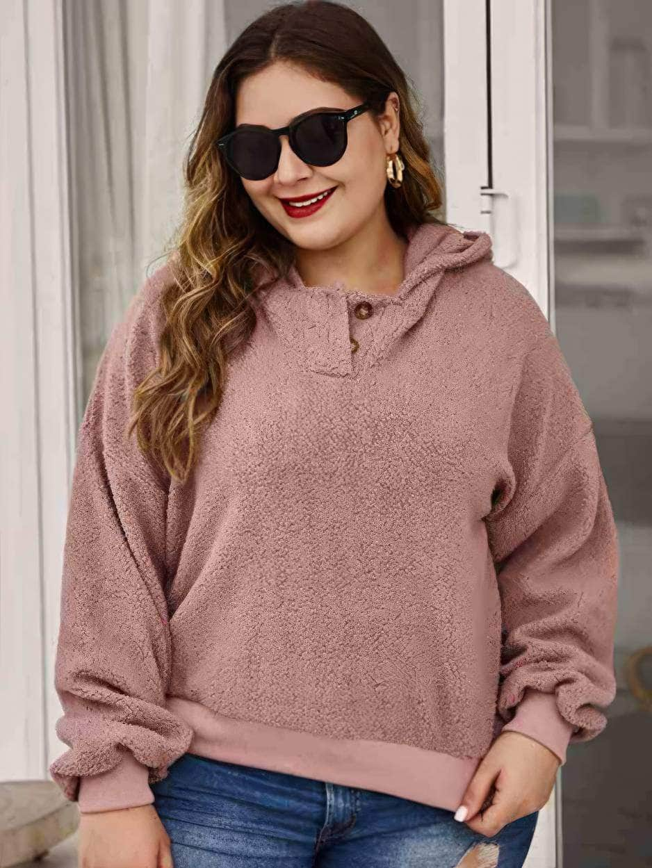 Plus Size Hooded Pullover Fleece Top US 16-18 / Pink