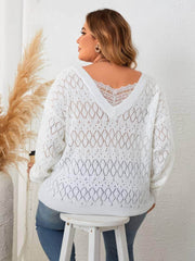 Plus Size Knitted Pointelle Lace Sweater Top