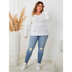 Plus Size Knitted Pointelle Lace Sweater Top