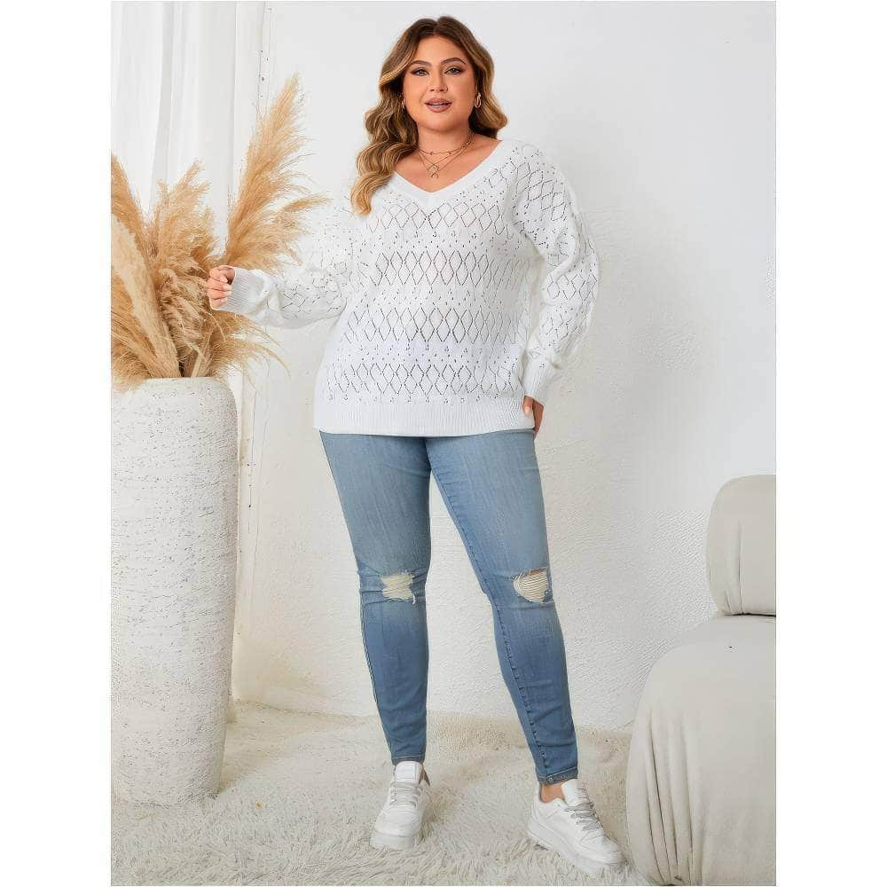 Plus Size Knitted Pointelle Lace Sweater Top