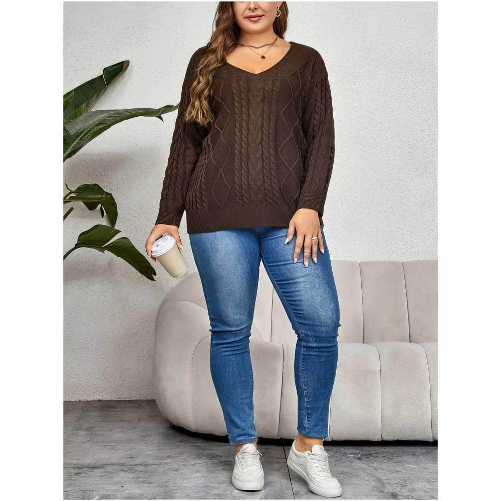 Plus Size Knitted Pullover Cable Knit Sweater Top