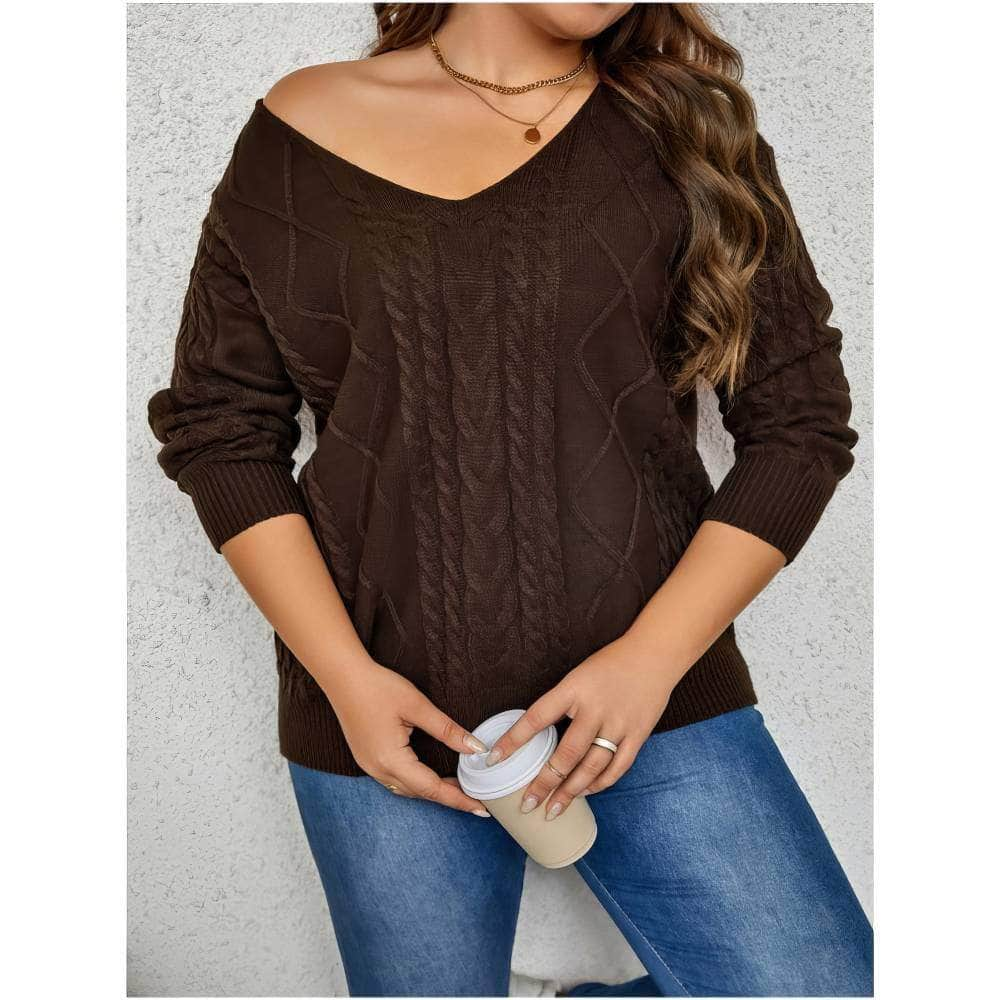 Plus Size Knitted Pullover Cable Knit Sweater Top