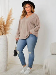 Plus Size Lace Detailed V-Neck Long Sleeves Blouse