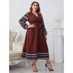 Plus Size Lantern Sleeves Bohemian Detailed Flared Dress