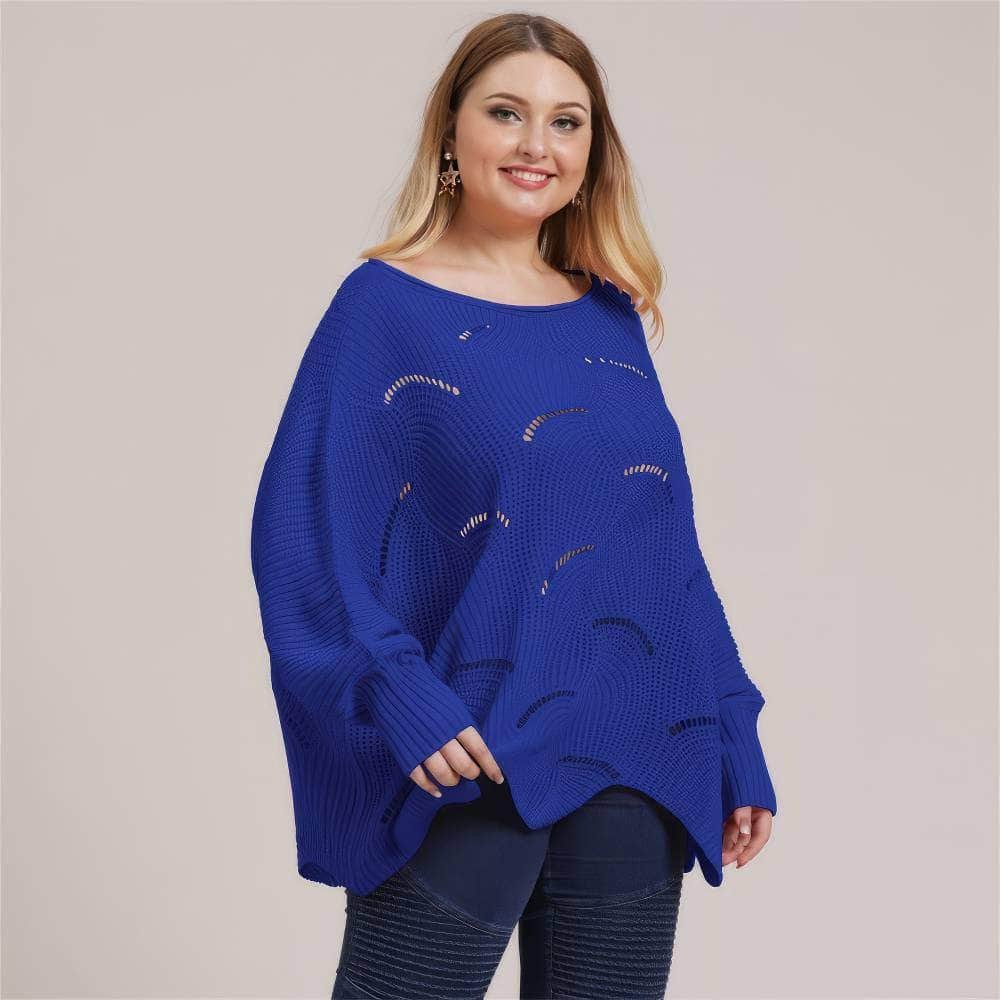 Plus Size Lantern Sleeves Rib Knot Hollow Loose Sweater