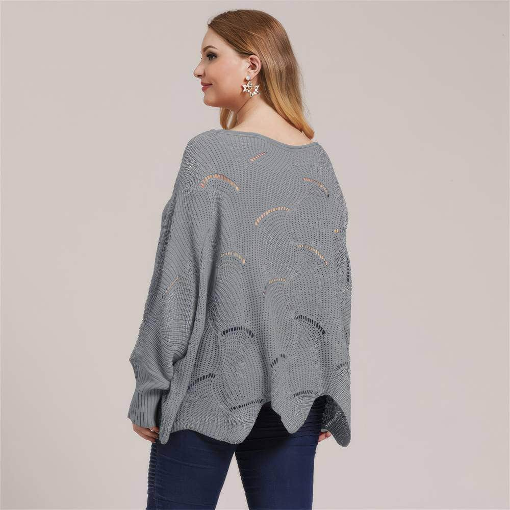 Plus Size Lantern Sleeves Rib Knot Hollow Loose Sweater