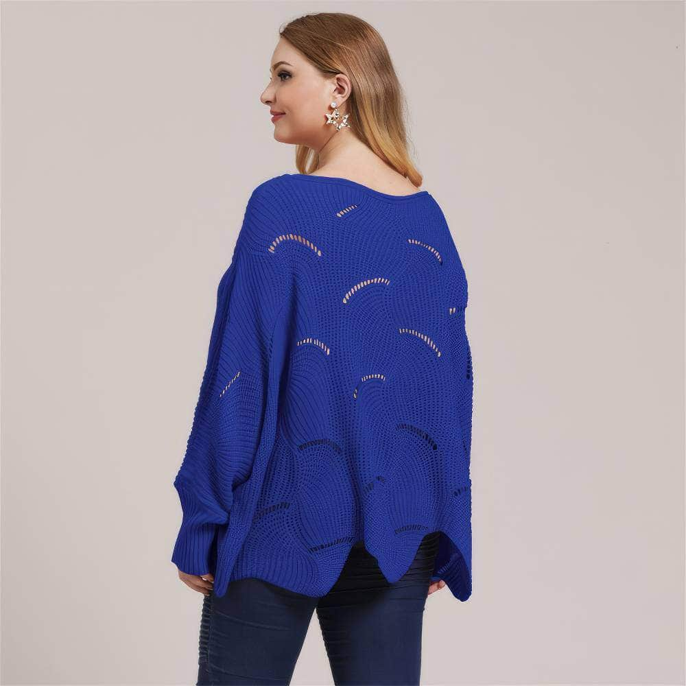 Plus Size Lantern Sleeves Rib Knot Hollow Loose Sweater