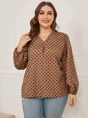 Plus Size Lantern Sleeves V-neck Polka Dot Blouse US 16-18 / Peru