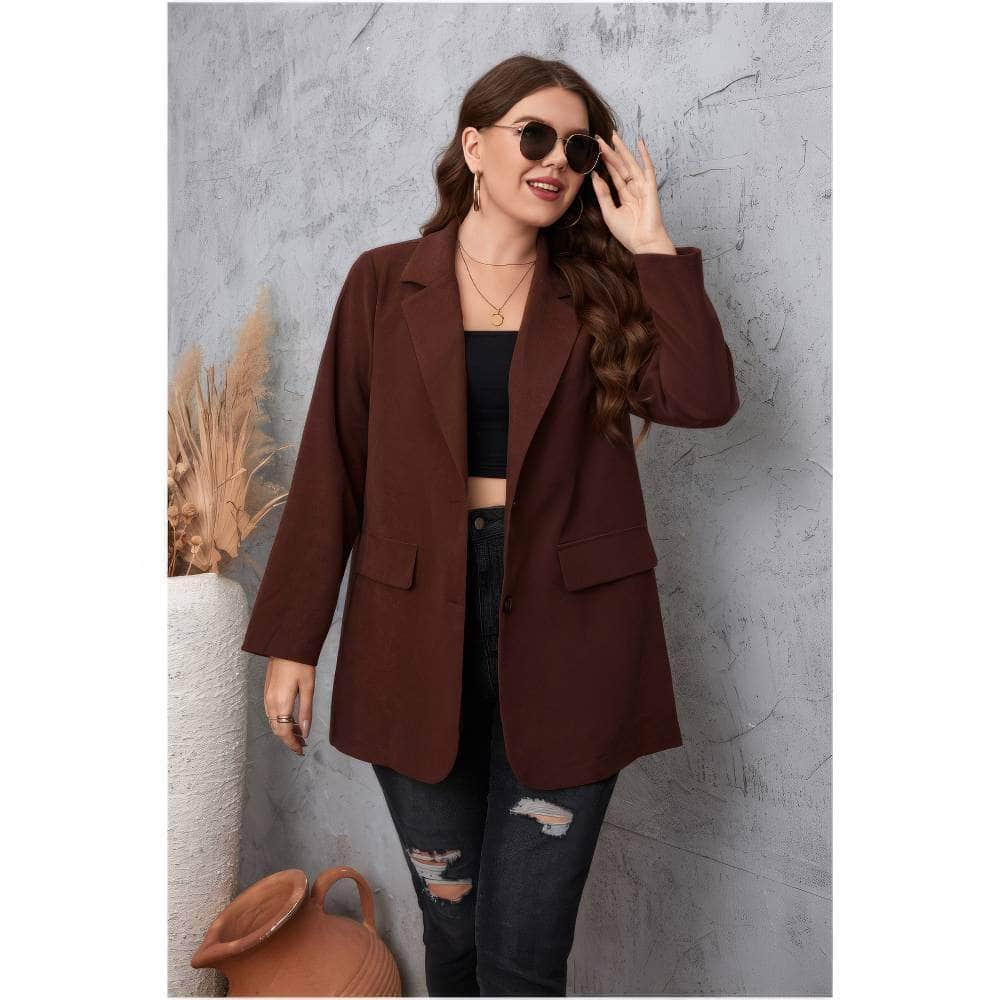 Plus Size Lapel Collared Long Sleeves Blazer