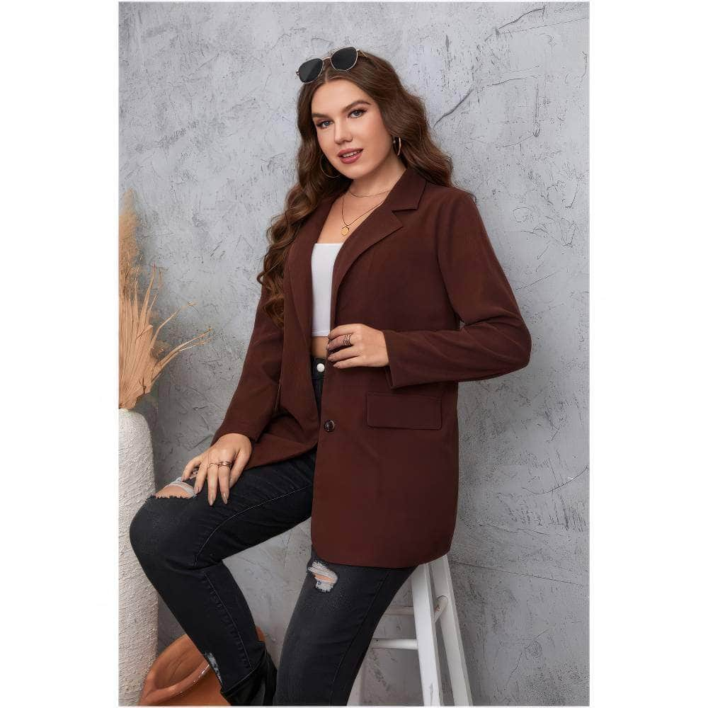 Plus Size Lapel Collared Long Sleeves Blazer