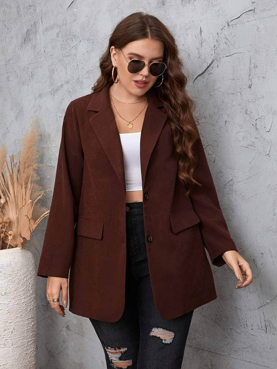 Plus Size Lapel Collared Long Sleeves Blazer US 16-18 / Brown