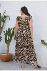 Plus Size Leopard Print Sleeveless Tiered Drawstring Dress