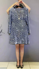 Plus Size Long Sleeves Full Sequin Round Neck Dress