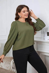 Plus Size Long Sleeves Keyhole Detailed Blouse