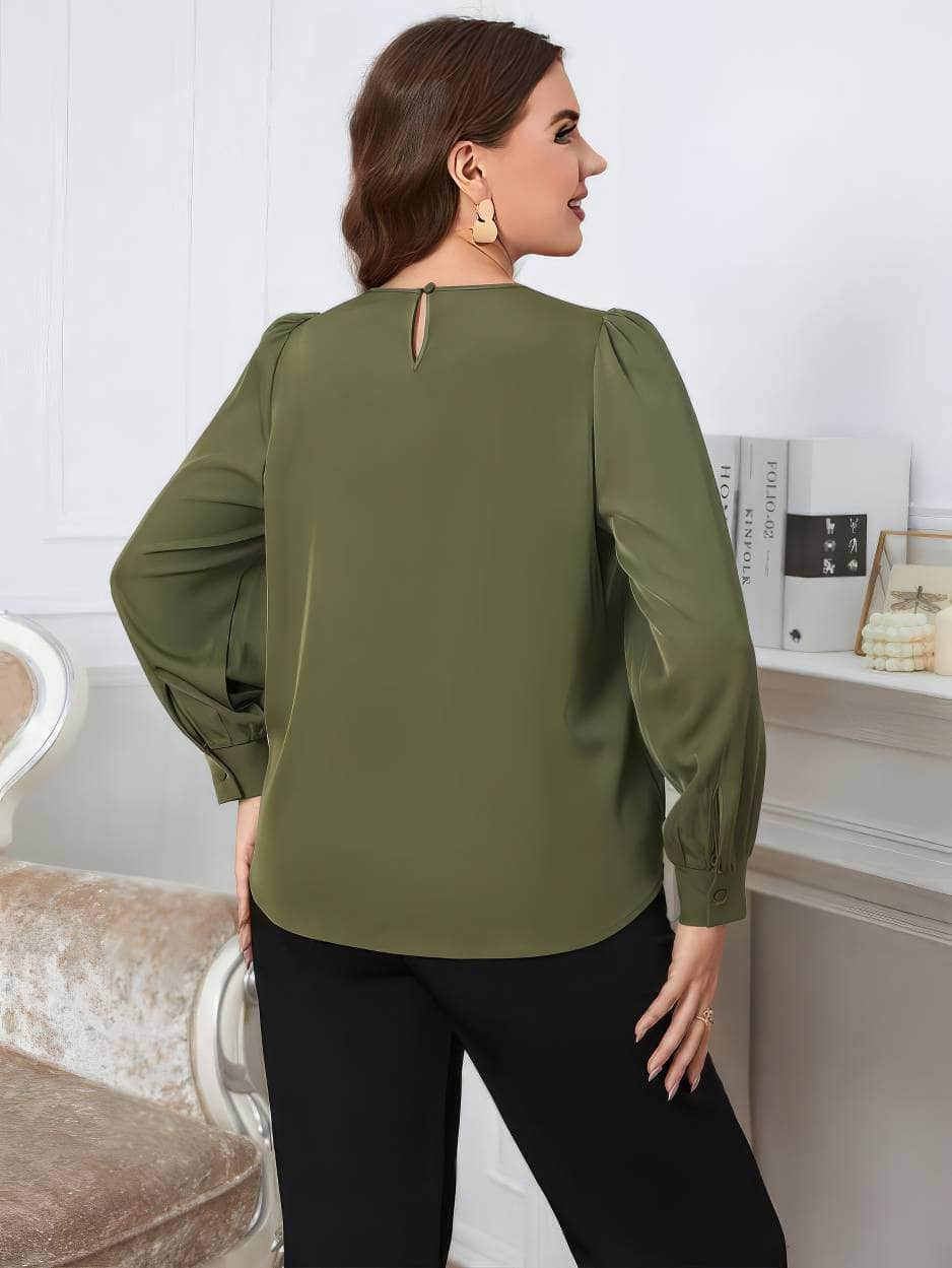 Plus Size Long Sleeves Keyhole Detailed Blouse