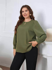 Plus Size Long Sleeves Keyhole Detailed Blouse US 16-18 / SeaGreen