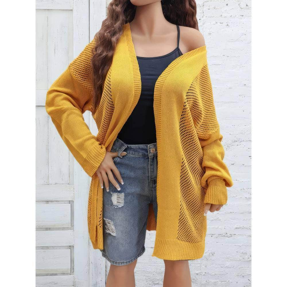 Plus Size Long Sleeves Knit Open Front Cardigan