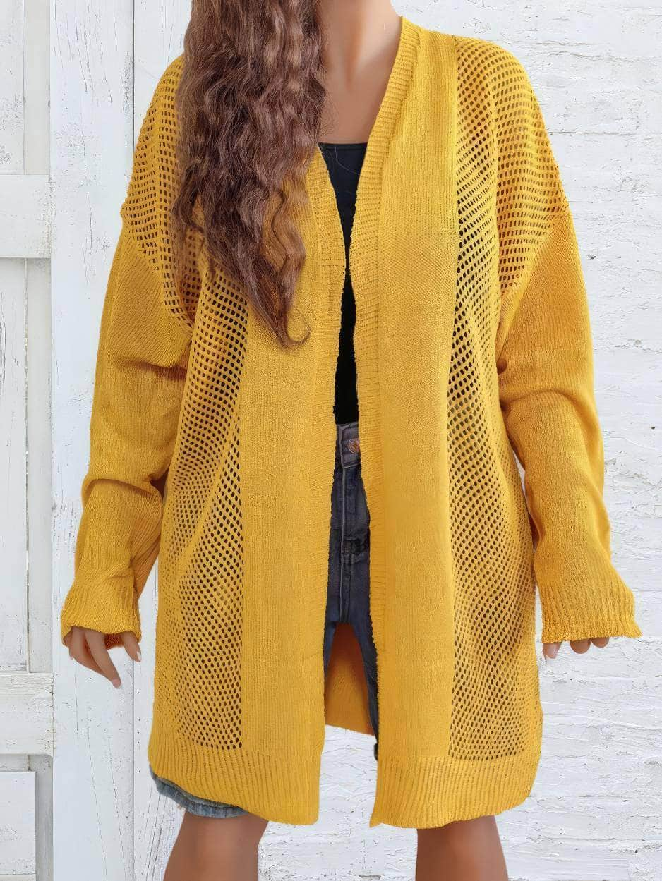 Plus Size Long Sleeves Knit Open Front Cardigan US 16-18 / Yellow