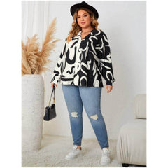 Plus Size Long Sleeves Patterned Two-Toned Print Shirt