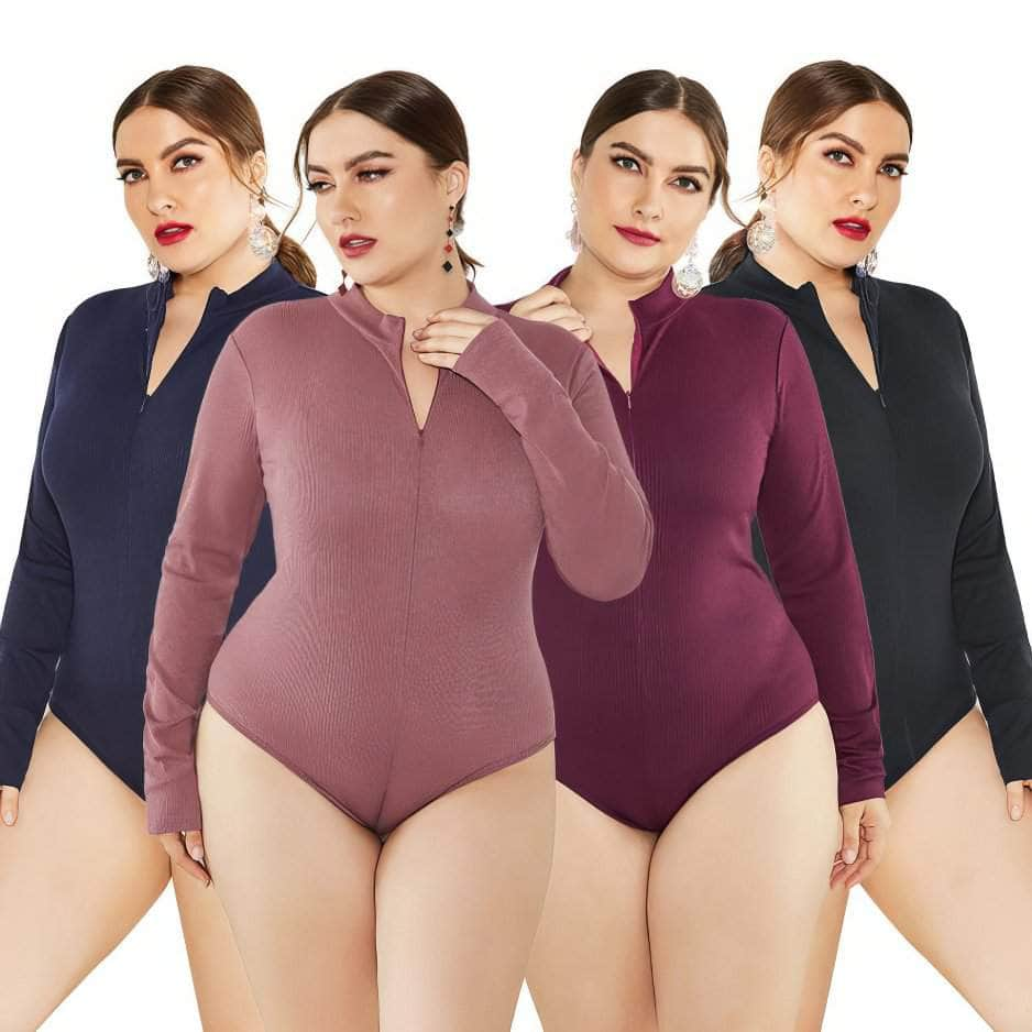 Plus Size Long Sleeves Rib Knitted Turtle Neck Bodysuit