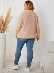 Plus Size Long Sleeves Round Neck Rib Knitted Sweater Top